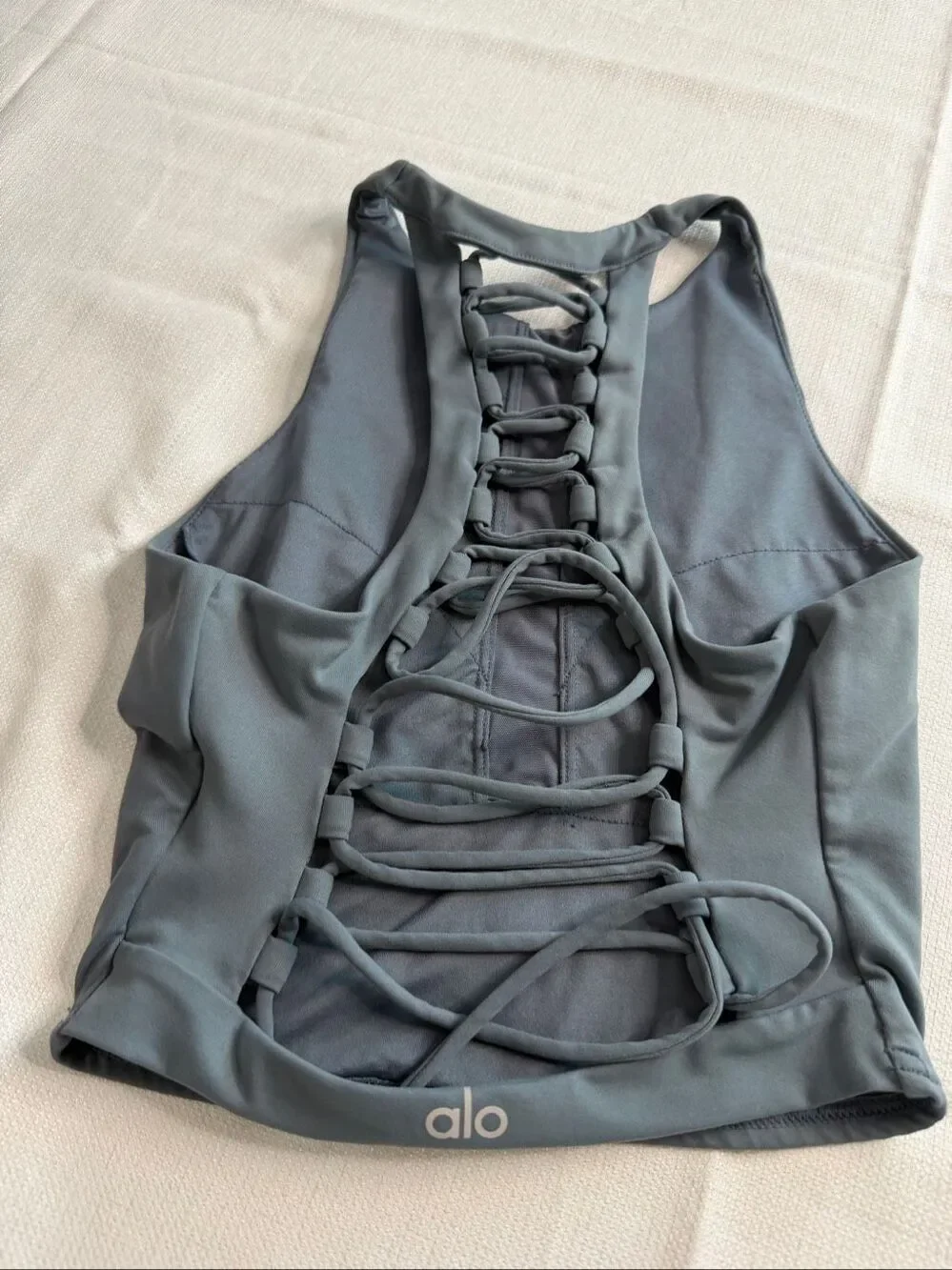 Alo Yoga Movement Sports Bra Crop Top Lace Up Corset Grey Size XS